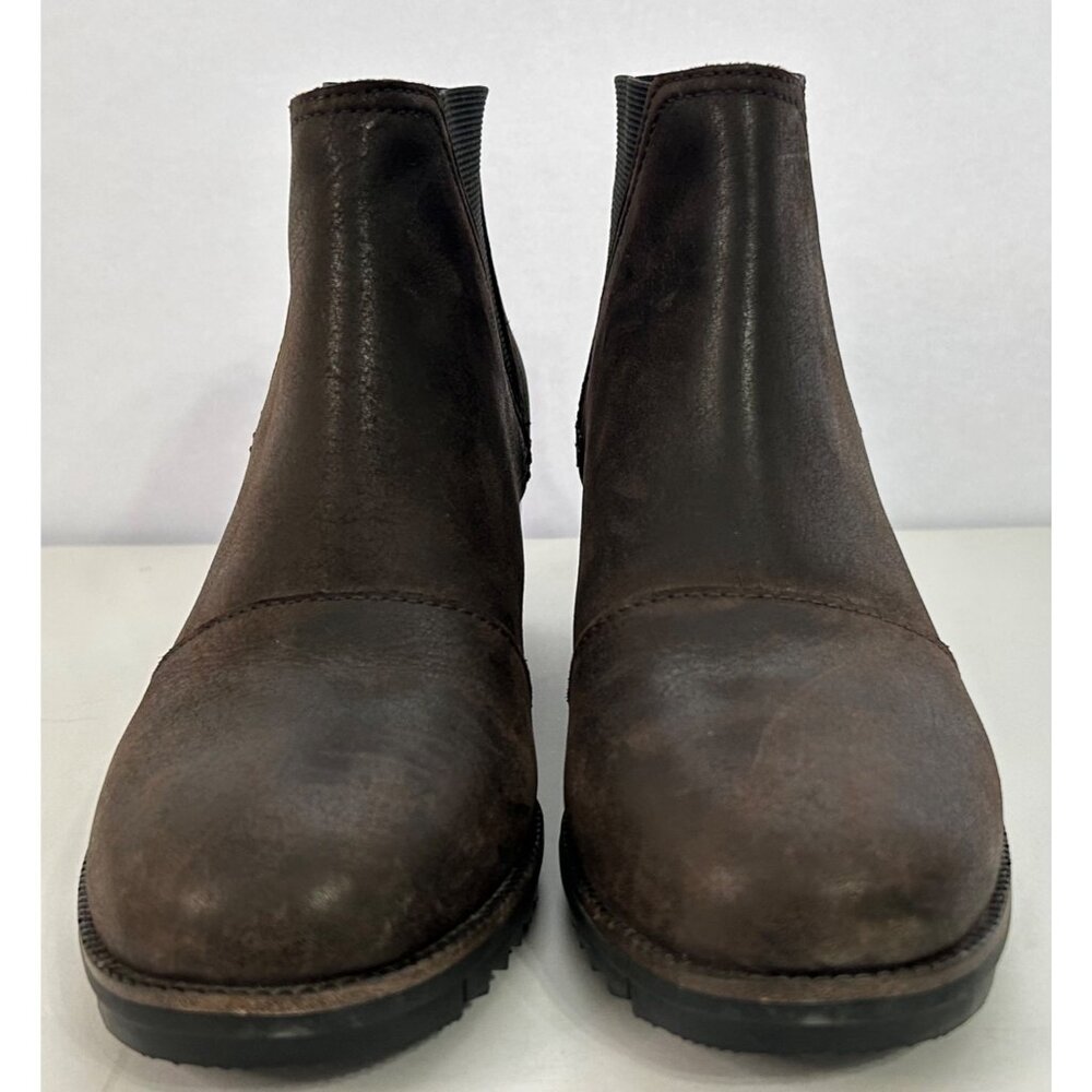 Sorel Cate Chelsea Boots 7.5 Leather Block Heel Brown Fashion Waterproof - Picture 2 of 8